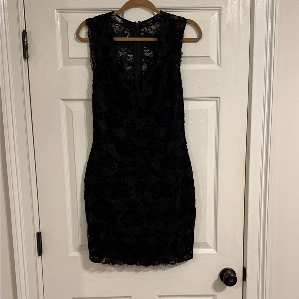 Guess Black Floral Lace Mini Dress